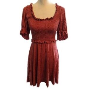 ASOS smocked puff sleeve skater dress, dusty rose mauve pink, size 4